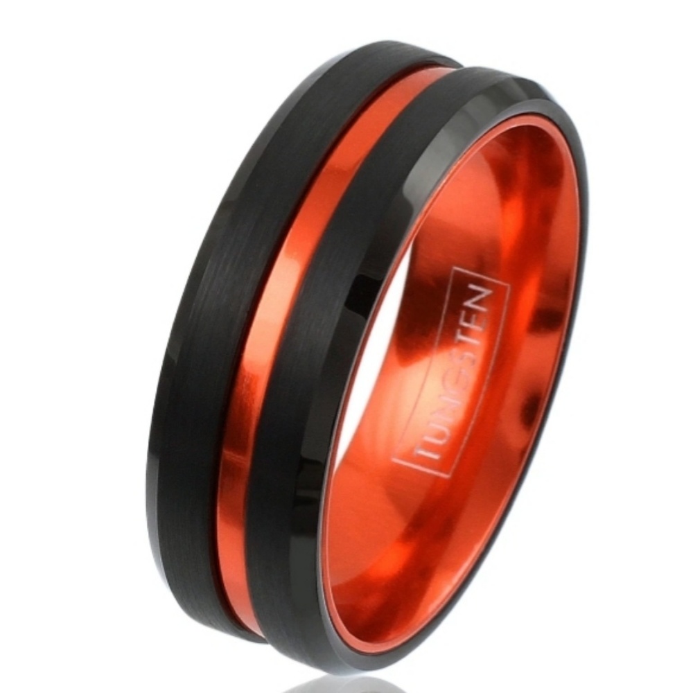 Metallic Persimmon Orange Recessed Stripe Ring